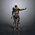 Biomechanical Sci Fi Character Standing in Futuristic Armor with Tech Gear 3d model