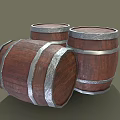 Practical Wooden Kitchen Storage Barrels With Silver Metal Hoops And Rustic Design