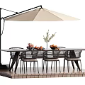 Outdoor Patio Table and Chair Set with Woven Seats and Sun Umbrella