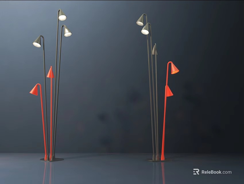 Modern Floor Lamps Featuring Multiple Lights And Red Black Accent Design 3d model