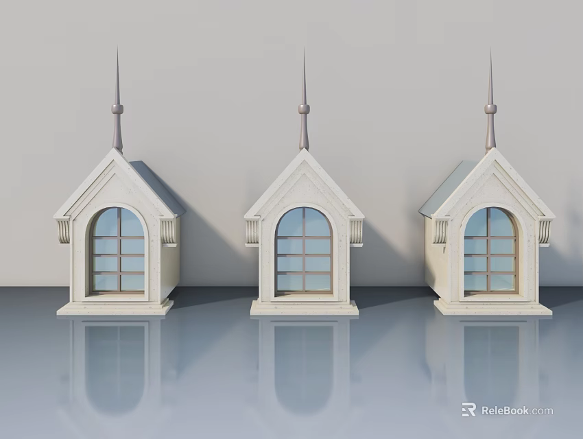 Classical White Swing Doors With Spire Design And Glass Panels For Entrance 3d model