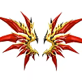 Red And Golden Symmetrical Wings Decorations With Intricate Patterns And Sharp Spikes Design