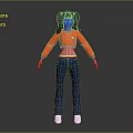 Pigtailed Girl Character In Long Sleeve Red Top And Blue Jeans