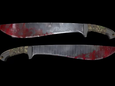 Two Military Tactical Knives With Bloodstained Sharp Blades And Camouflage Handles 3d model