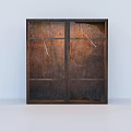 Dark Wood Cabinet With Double Glass Doors And Wood Grain Surface In Light Background