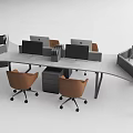 Modern Office Desk Partition Workstations With Computer Monitors And Brown Chairs 3d model