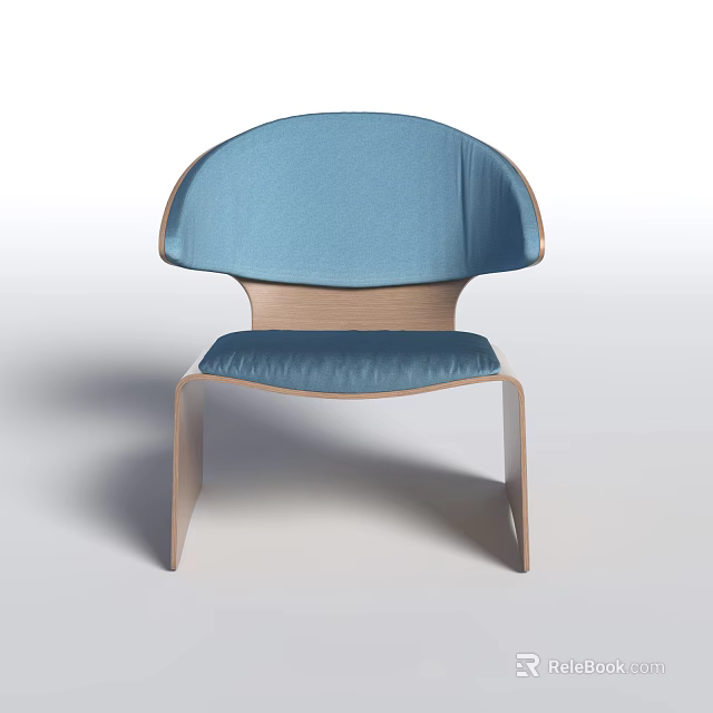 Comfortable Modern Leisure Chair With Blue Fabric Cushion And Wooden Frame Design 3d model 