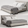 Modern Double Bed With Gray Frame White Pillows And Cozy Blanket 3d model