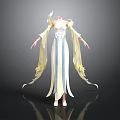 Ancient Style Long Dress With White Yellow Blue Flowing Sleeves And Elegant Hem