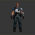 Male Game Movie Character With Red Hair Blue Tactical Outfit Shoulder Armor Backpack Gloves And Boots