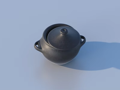 Traditional Black Ceramic Tea Pot With Lid And Double Handles For Brewing 3d model