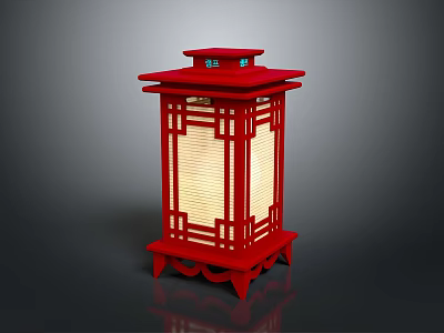 Traditional Red Chinese Lantern With Carved Wooden Frame And Illuminated Interior 3d model