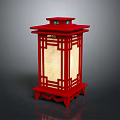 Traditional Red Chinese Lantern With Carved Wooden Frame And Illuminated Interior