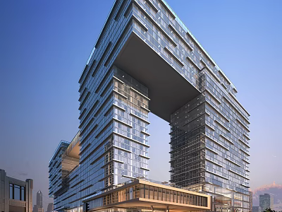 Modern High Rise Office Building With Glass Curtain Wall And Unique Design 3d model