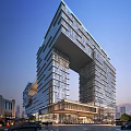 Modern High Rise Office Building With Glass Curtain Wall And Unique Design