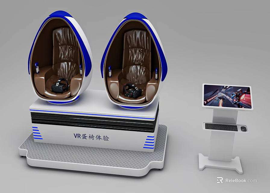 VR Experience Setup With Egg Shaped Seats And Control Console 3d model 