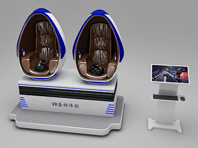 VR Experience Setup With Egg Shaped Seats And Control Console 3d model