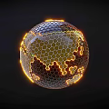 Glowing Orange Spherical Chandelier With Honeycomb Grid Structure And Dark Background 3d model