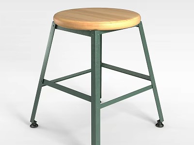 Modern Bar Stool With Round Wooden Seat And Green Metal Frame On Wheels 3d model