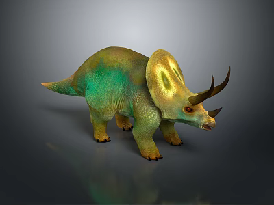 Detailed Triceratops 3D Model In Green And Yellow Color With Large Frill And Sharp Horns 3d model