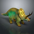 Detailed Triceratops 3D Model In Green And Yellow Color With Large Frill And Sharp Horns