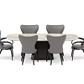 Modern Dining Table Set With Oval Marble Top And Six Grey Comfortable Chairs 3d model