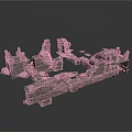Ancient Stone Architectural Components Of Ruins 3D Model With Broken Walls And Stone Blocks