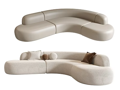 Light Colored Curved Sectional Sofa With Plush Cushions And Modern Design 3d model
