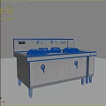 Stainless Steel Commercial Kitchen Appliance With Multiple Cooking Pots And Storage Cabinets