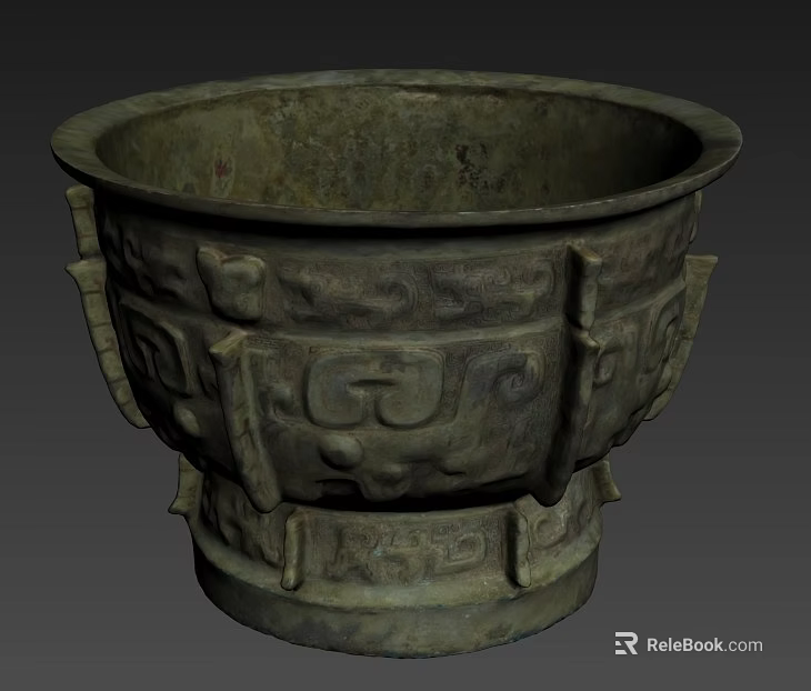 Ancient Bronze Sculpture Vessel With Intricate Carved Patterns And Traditional Design 3d model 