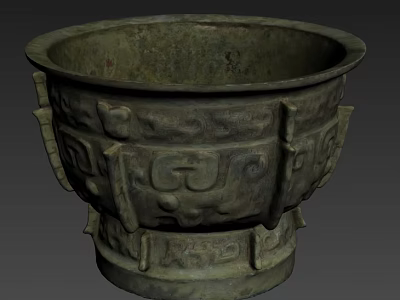Ancient Bronze Sculpture Vessel With Intricate Carved Patterns And Traditional Design 3d model