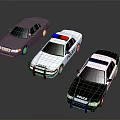 Three Police Cars With Emergency Lights Including White And Gray Vehicles