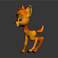 Cute Orange Yellow Cartoon Deer With Red Mane And Playful Pose 3D Render