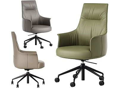 Three Modern Leather Office Chairs With Swivel Wheels And Multiple Colors 3d model