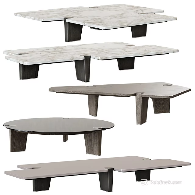 Modern Coffee Table Designs With Marble Tops And Wooden Legs In Various Shapes 3d model 