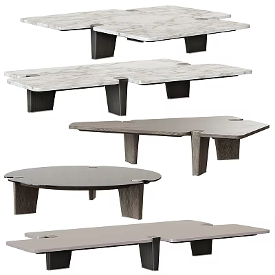 Modern Coffee Table Designs With Marble Tops And Wooden Legs In Various Shapes 3d model