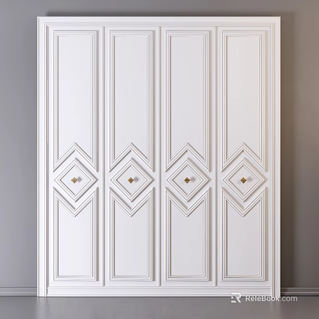 Elegant White Dresser With Diamond Pattern Design And Golden Handles 3d model 