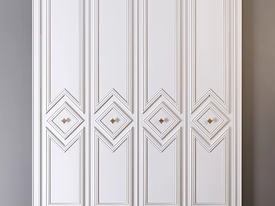 Elegant White Dresser With Diamond Pattern Design And Golden Handles 3d model