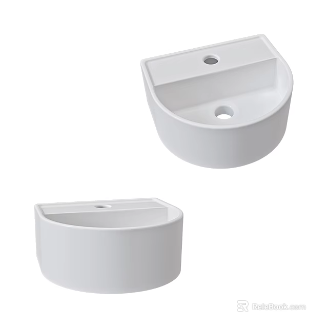 Modern White Ceramic Washbasin With Sleek Curved Design For Bathroom 3d model 