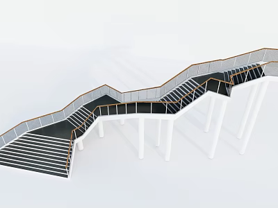 Modern Interior Curved Staircase With White Pillars Black Steps And Handrails 3d model