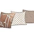 Modern Decorative Pillows in Brown Tones with Line Checkerboard and Houndstooth Patterns 3d model