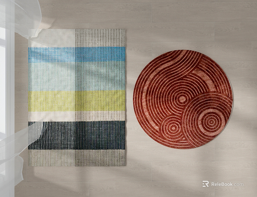 Red Round Rug With Spiral Pattern On Indoor Floor For Home Interior 3d model 