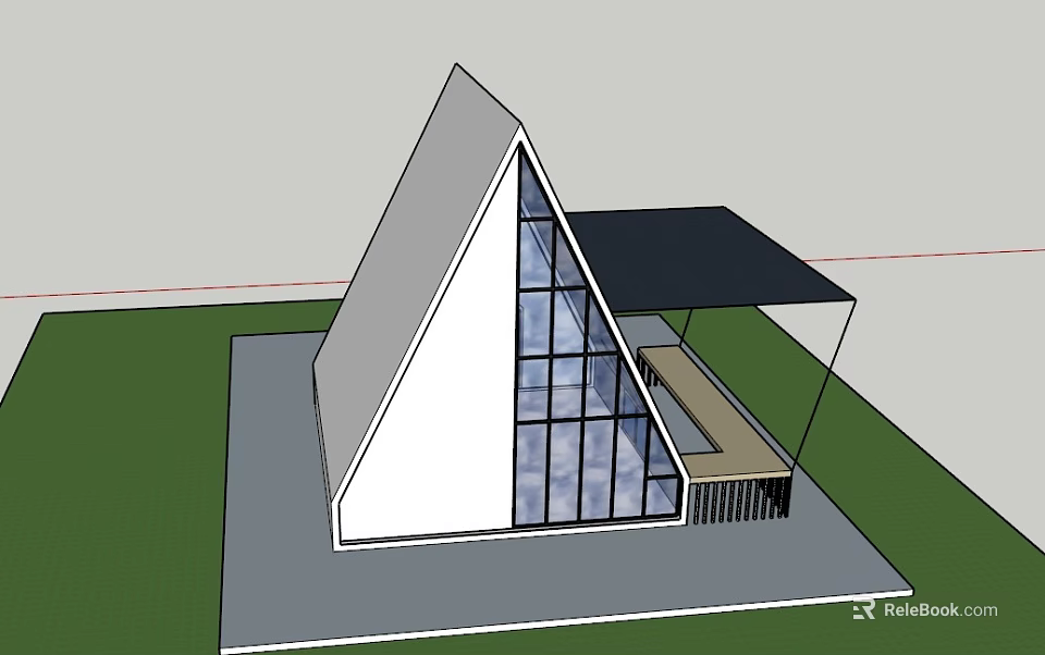 Modern Triangular Roof Architecture With Large Glass Windows And Covered Terrace 3d model 