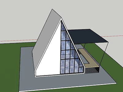 Modern Triangular Roof Architecture With Large Glass Windows And Covered Terrace 3d model