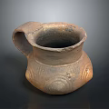 Traditional Hand Carved Clay Vessel With Textured Patterns And Handle