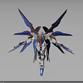 Mecha Character 3D Model With Blue Red Wings And White Body Design 3d model