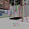 Industrial Building Interior With Control Panels Metal Pipes and Platform Structures