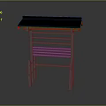 Modern Multi Tiered Shelf With Black Top Red Accents And Wooden Frame