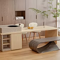 Modern Dining Table Set With Wooden Walls Chairs Plants And Natural Light