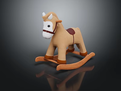 Colorful Building Blocks Rocking Horse Toy with Brown Body White Head and Red Saddle 3d model